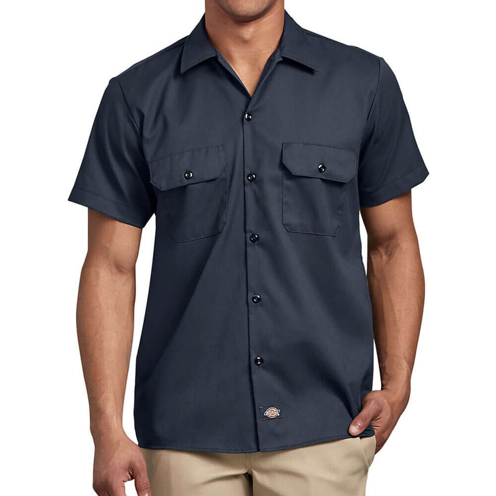 Camisa de trabajo de sarga de manga corta entallada flex
